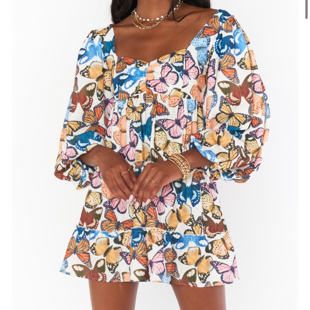 Show Me Your MuMu Butterfly Print Tiered Mini Dress in Multi-Color